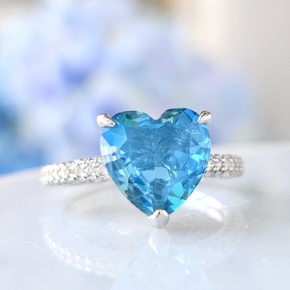 Blue and Teal tourmaline Heart stone ring, 925 Sterling Silver Charmed Aroma BP - Picture 5 of 6